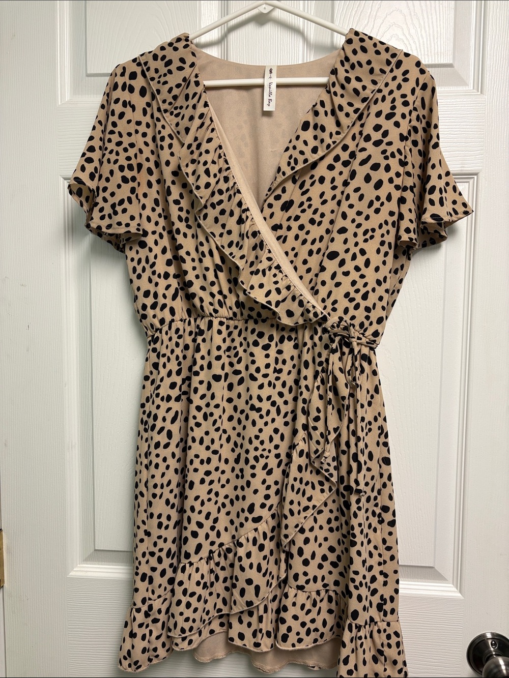 Vanilla Bay Beige Dress with Black Spot Print